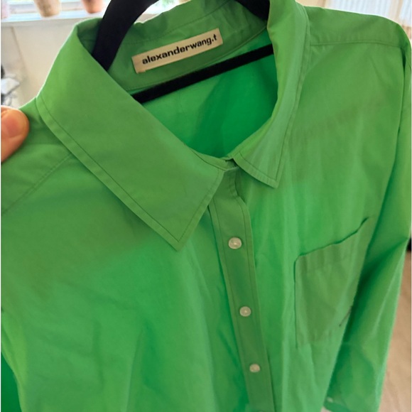 T by Alexander Wang Boyfriend Button Up Shirt Bright Green Poplin Oversized - Picture 3 of 11